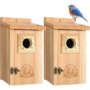 2 Pack Bird Houses for Outside Clearance with Copper Guard, Cedar Bird House